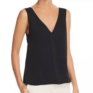 Theory Black Silk Sleeveless V-Neck Pleat Top